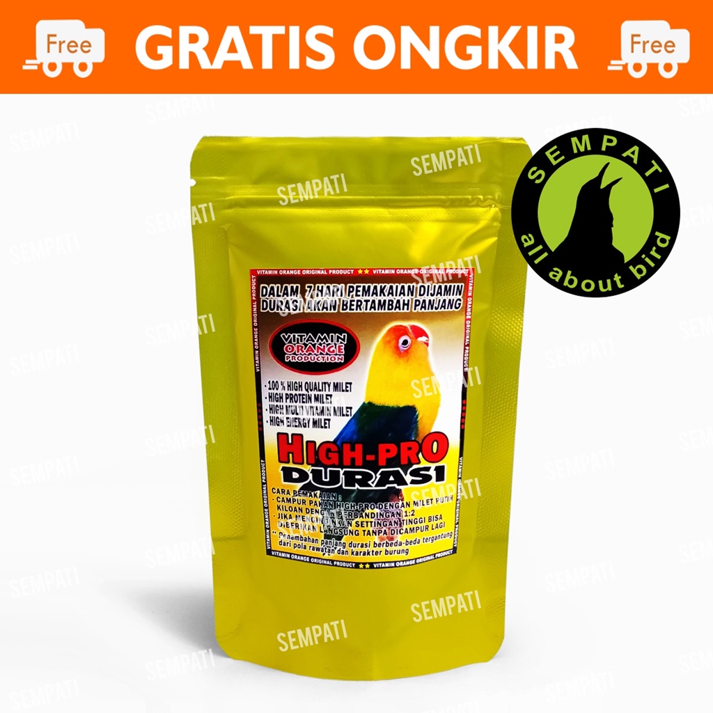 HI-PRO DURASI VITAMIN ORANGE PRODUCTION PAKAN BURUNG LOVEBIRD NGEKEK KONSLET MILET PUTIH CAMPUR HGPD