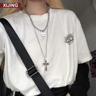 Kalung Rantai Kombinasi Liontin Wajah Tersenyum Untuk Sweater