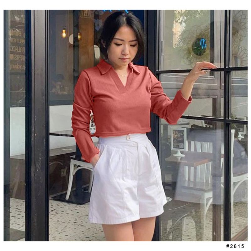 T-SHIRT POLO WANITA LENGAN PANJANG / POLO V NECK / POLO WANITA LENGAN PANJANG / KAOS POLO WANITA KEK