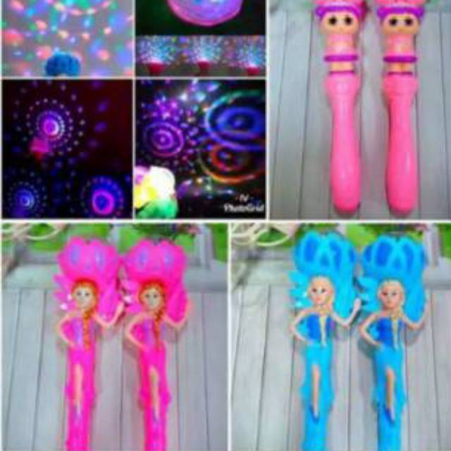 Mainan Stik Tongkat Baterai Musik Lampu Disko Frozen LOL Karakter Tongkat Peri
