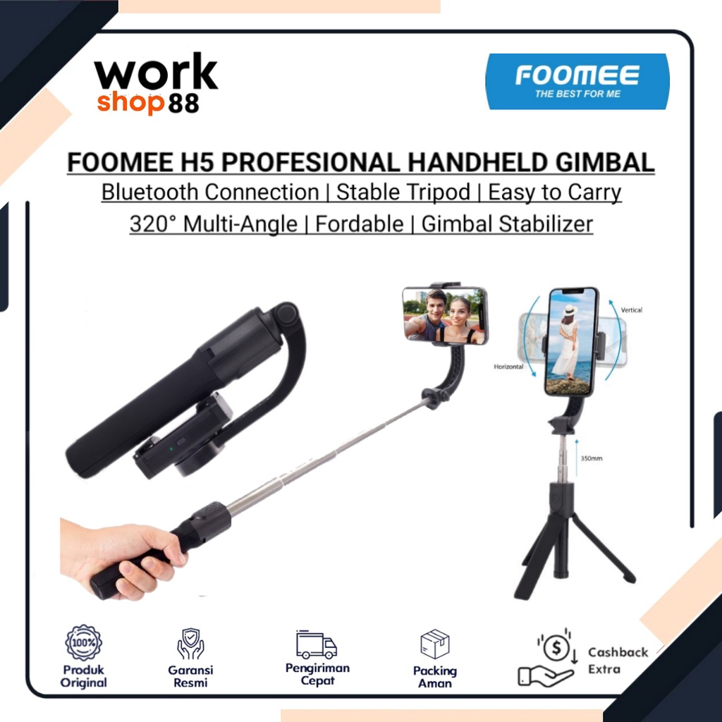 Produk Baru - FOOMEE H5 Handheld Gimbal Stabilizer Handphone Multifungsi - New Original Garansi Resm