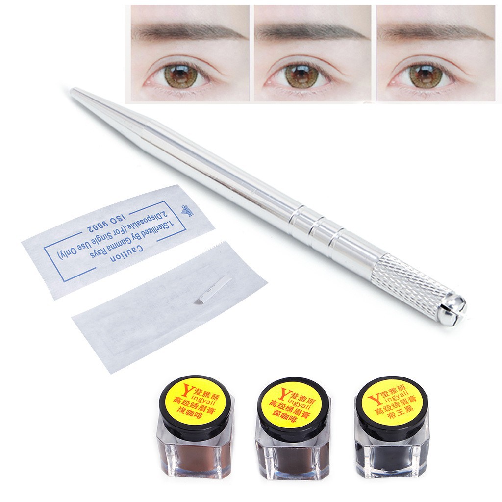 Paket Hemat sulam alis / Pen Microblading Kits Set Manual Pen Needles Ink New