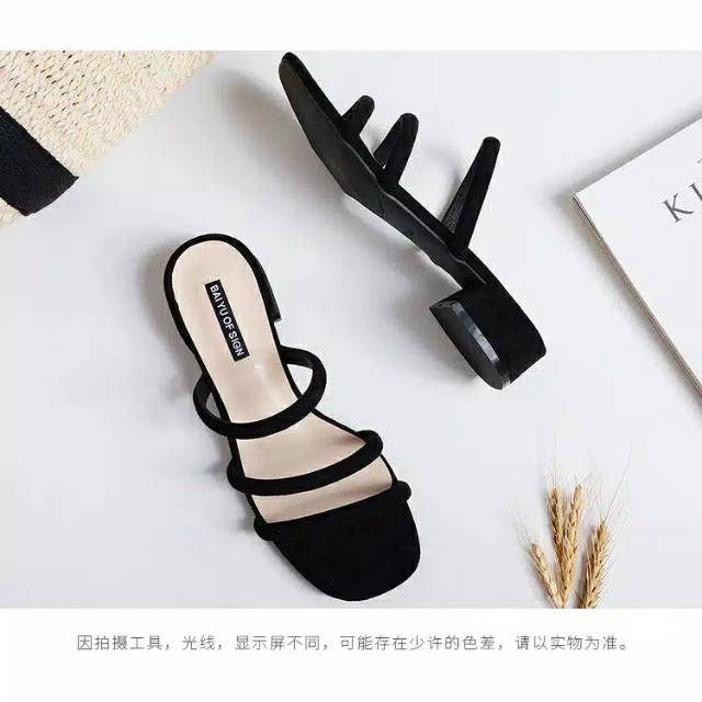 Sandal Wanita Hak Tahu 3cm suede Tali 3-3