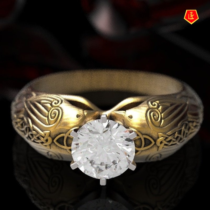 [Ready Stock]Creative Crow Totem Diamond Gold Ring