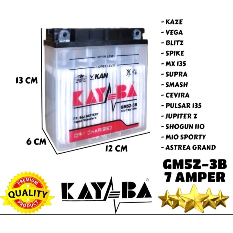 Jual AKI MOTOR BARU ACCU BASAH MERK KAYABA GM5Z-3B 12V 7AH | Shopee