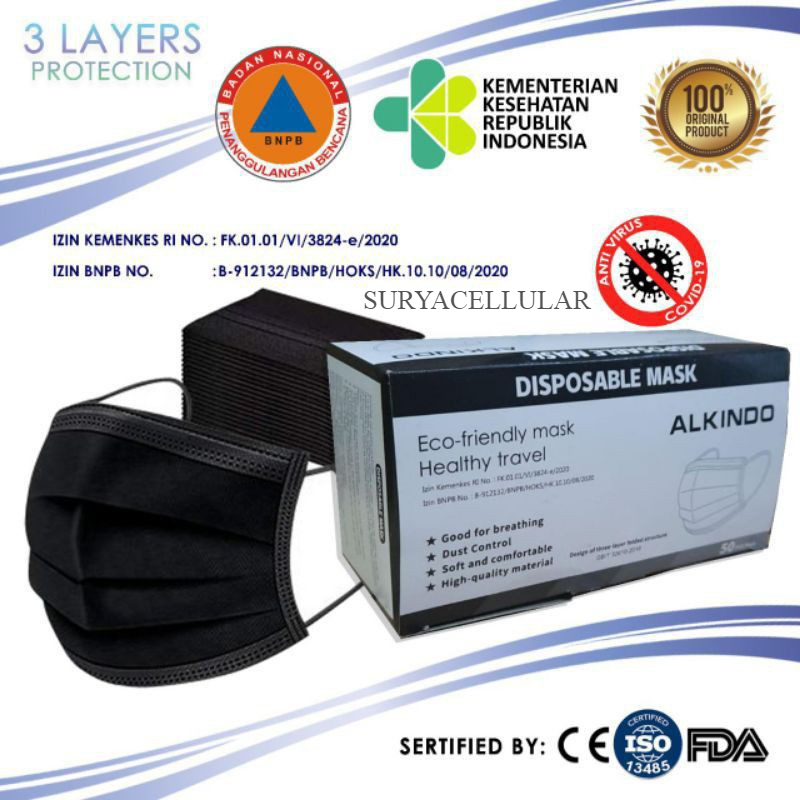 Masker 3PLY Hitam Masker Hitam 3 PLY Masker Medis BLACK