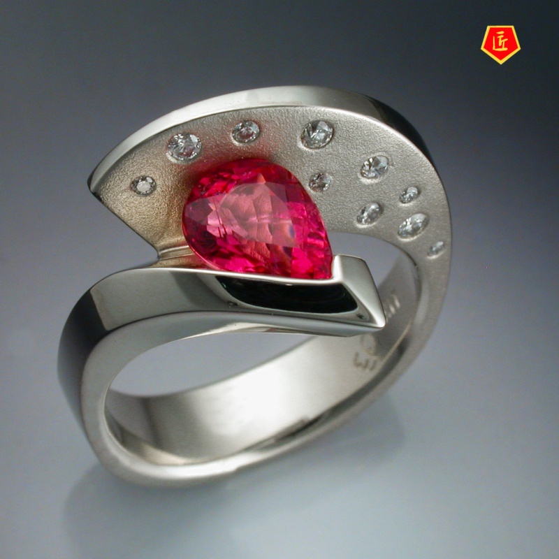 [Ready Stock]Creative Personality Platinum Inlaid Ruby Ring