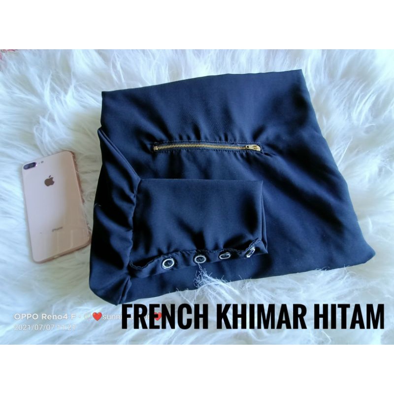 (BISA COD)READY STOK FRENCH KHIMAR LENGAN KANCING SAKU ZIPPER MEWAH BEST SELLER/French Khimar Set Rok Murah/ bahan crinkle air flow SEDIA UKURAN JUMBO