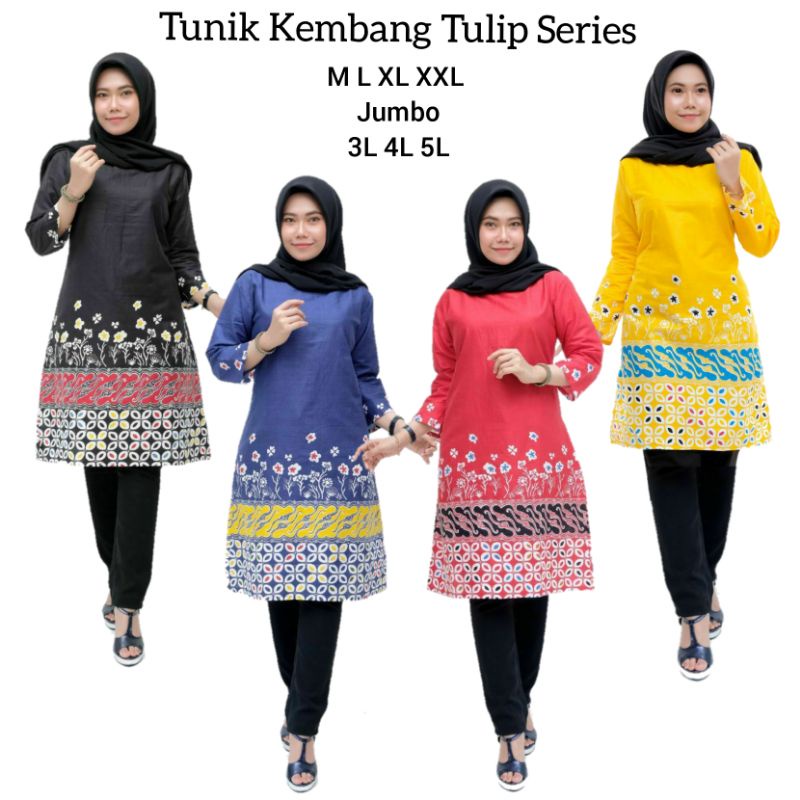 TUNIK JUMBO LD 120 130 140CM M XXXXXL 3L 4L 5L ATASAN BIGSIZE BERAT BB 100KG BATIK MOTIF TULIP BUSUI