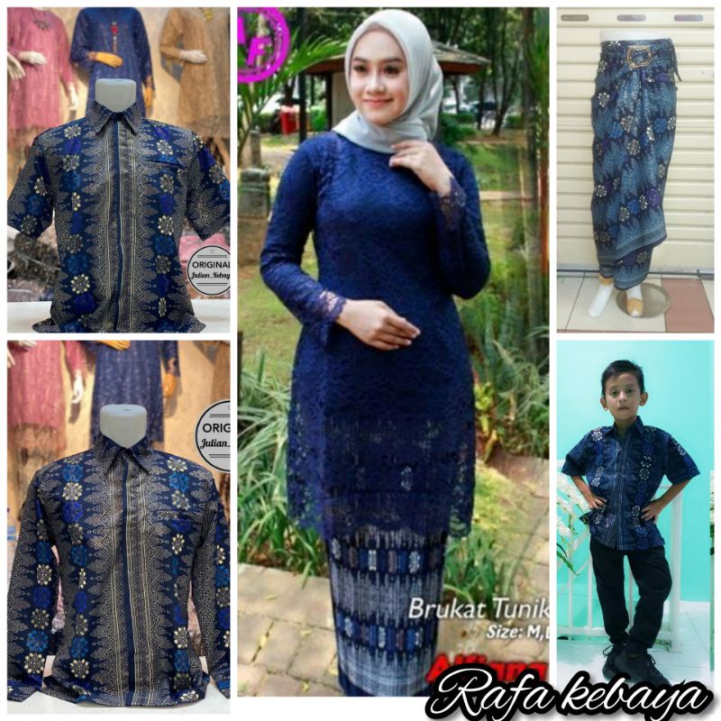 Couple kebaya brukat terlaris/Couple kebaya motif toraja navy/ Set Kebaya Couple Navy