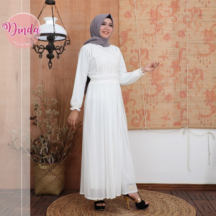 Gamis Putih Plisket Gamis Baju Muslim Wanita Baju Gamis DINDA Lebaran