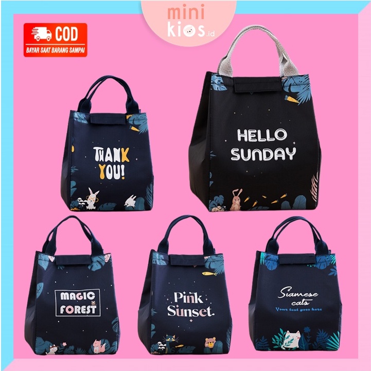 Cooler Bag  Ukuran BESAR / Tas Penyimpan Asi / Tas Bekal Canvas lunch bag Tema Navy