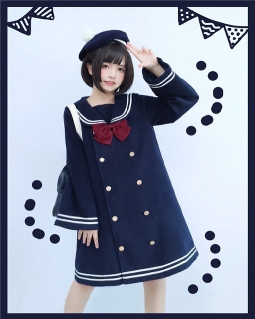 Student Style Long Coat Jaket Sailor Seifuku Dress Lolita