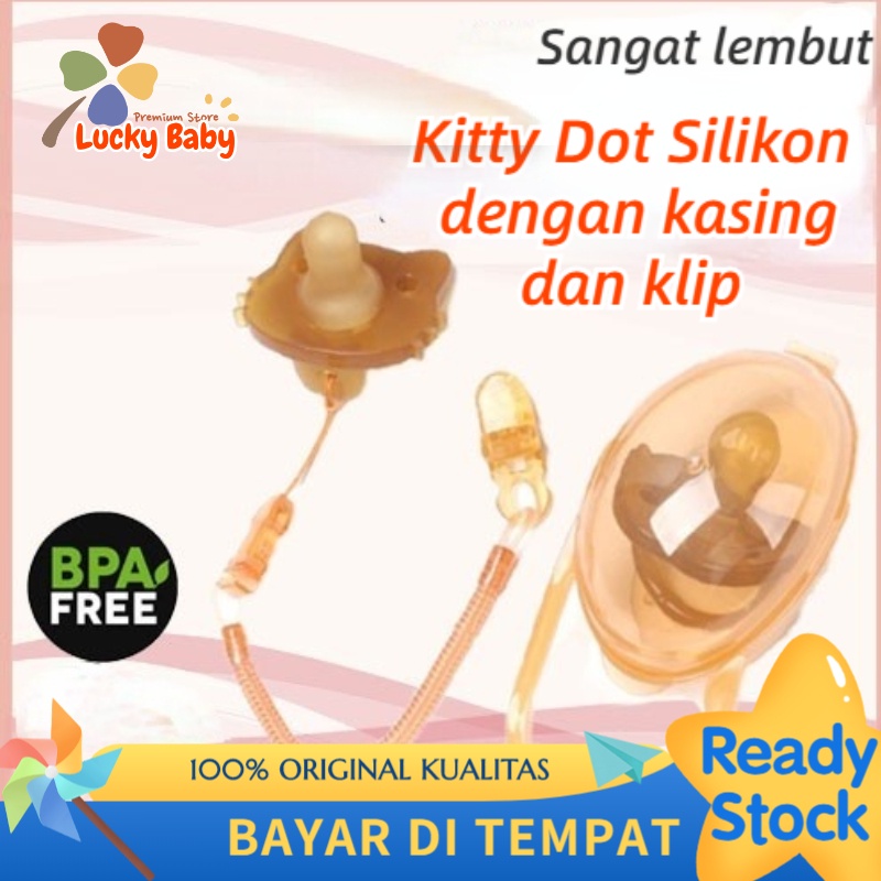 【Debora Mall】 Dot Bayi Empeng Bayi Bahan Silikon Dengan Rantai Dan Kotak/ Empeng Bayi 0 6 Bulan/ Tali Empeng Bayi