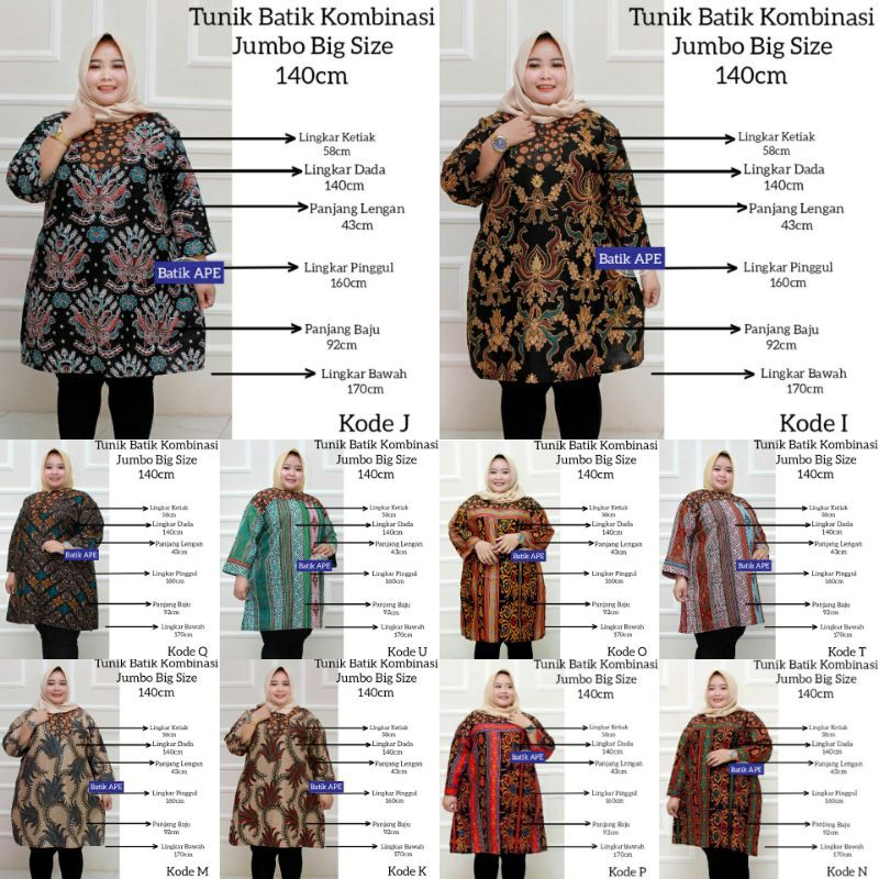 TUNIK BATIK JUMBO BIG SIZE SUPER BESAR XXXXXXL 3L 4L 5L 5XL ATASAN WANITA BATIK KOMBINASI DUA MOTIF