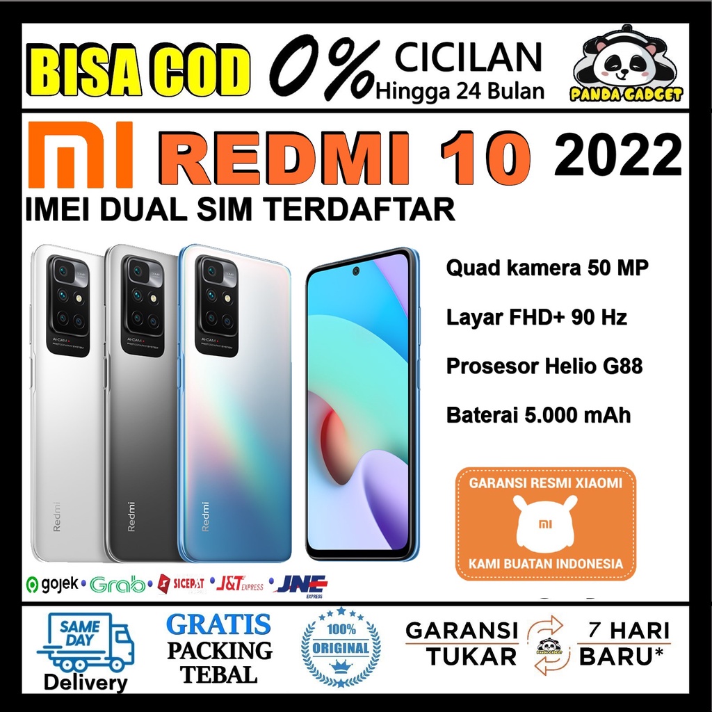 (Resmi) Xiaomi Redmi 10 2022 4/64GB 6/128GB Grey Blue White TAM MediaTek Helio G88 Baterai 5000 mAh  quad kamera