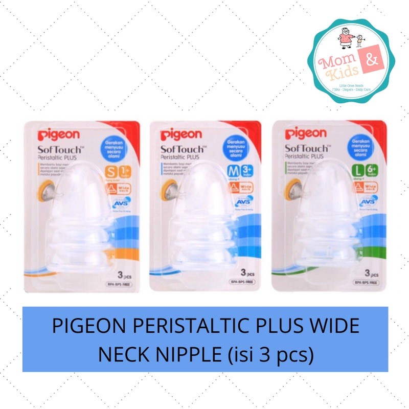 Dot Pigeon Soft Touch Peristaltic Plus Wide Neck isi 3 / Pigeon Nipple / Dot Bayi