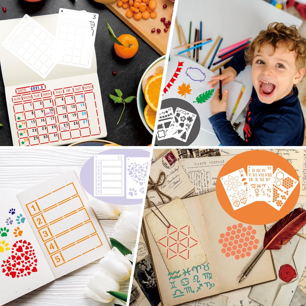 Stensil Jurnal Nanas Untuk Kalender DIY Log Lukisan Template Journal Stencil Set