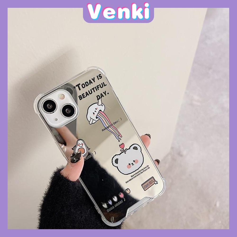 iPhone Case Luxury Acrylic Mirror Airbag Shockproof Protection Camera Rainbow Bear Cartoon Cute Compatible For iPhone 11 Pro Max 13 Pro Max 12 Pro Max 7Plus XS Max