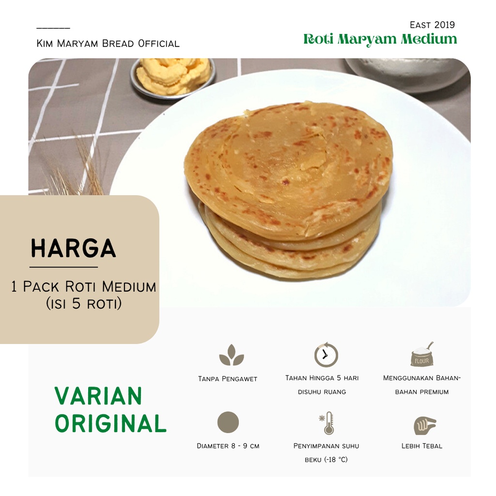 

Roti Maryam/Canai/Cane/Konde Kim Original Medium 1 Pack/5 Pcs