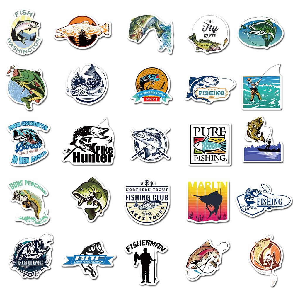 50Pcs/Set Outdoor Fishing Logo Stickers For Luggage Laptop Notebook Car Motorcycle Suicase For Kids Toy Phone