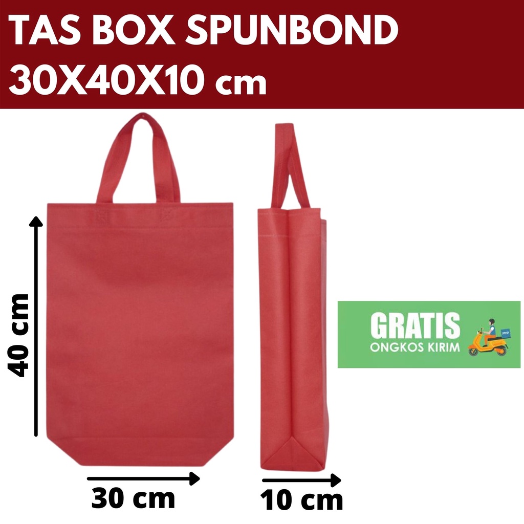 

TAS SPUNBOND BOX 30x40x10cm MERAH HANDLE TALI GOODIE BAG /Tas Belanja