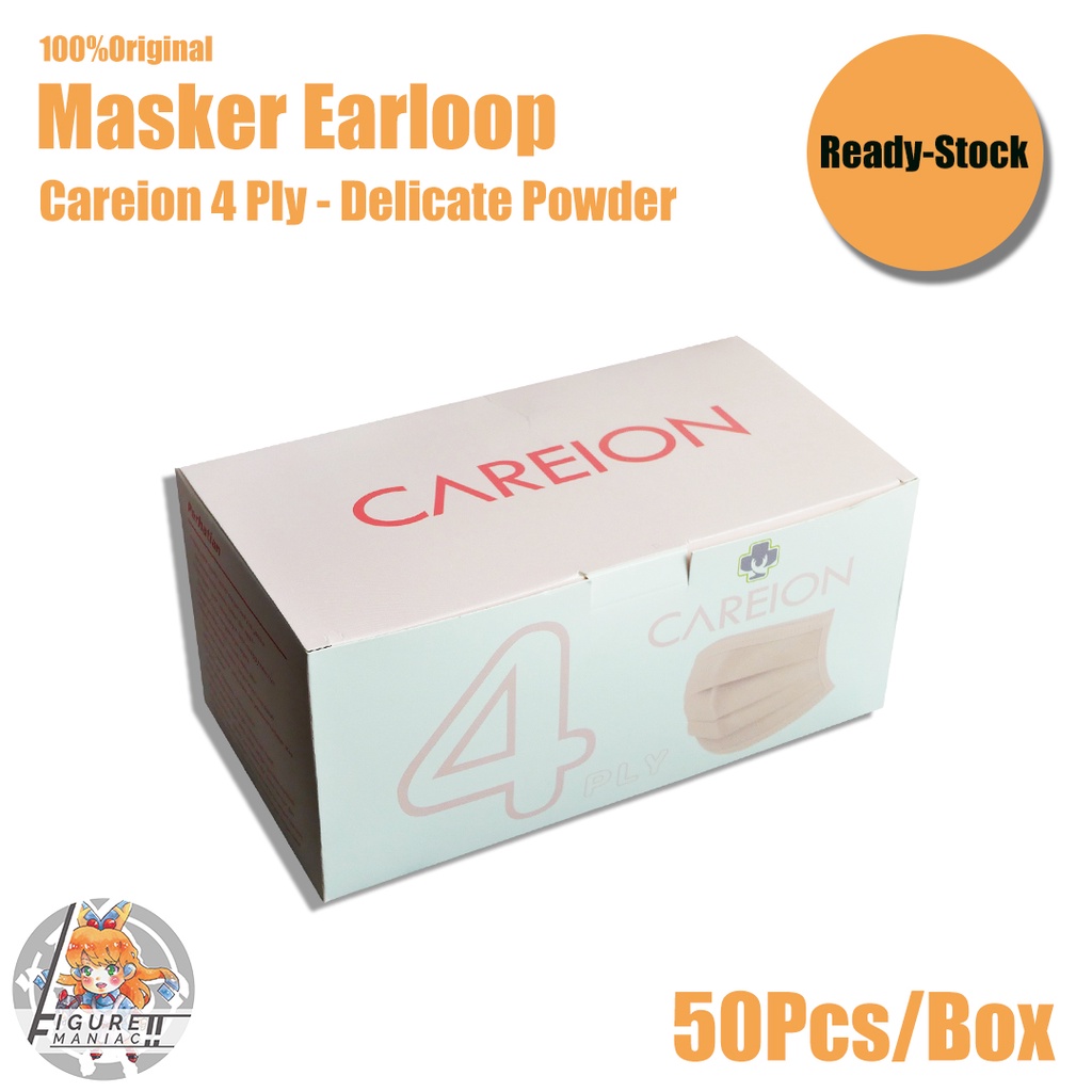 Figure Maniac - Masker Earloop Careion 4 Ply Box isi 50 Pcs Putih Hitam Abu Biru Pink