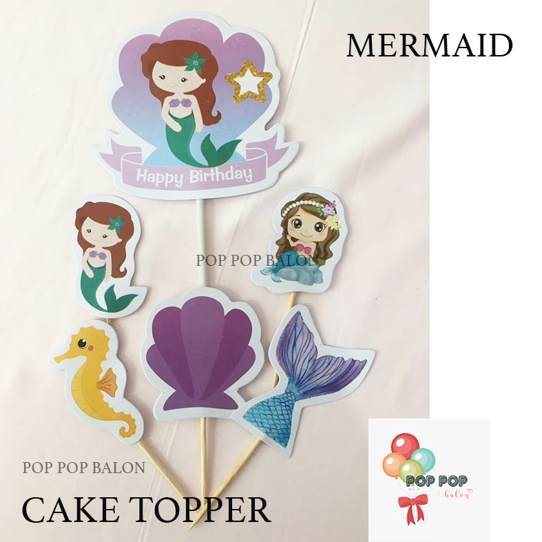 Cake Topper MERMAID SEA Set / Hiasan Kue Ultah / Topper Karakter HBD
