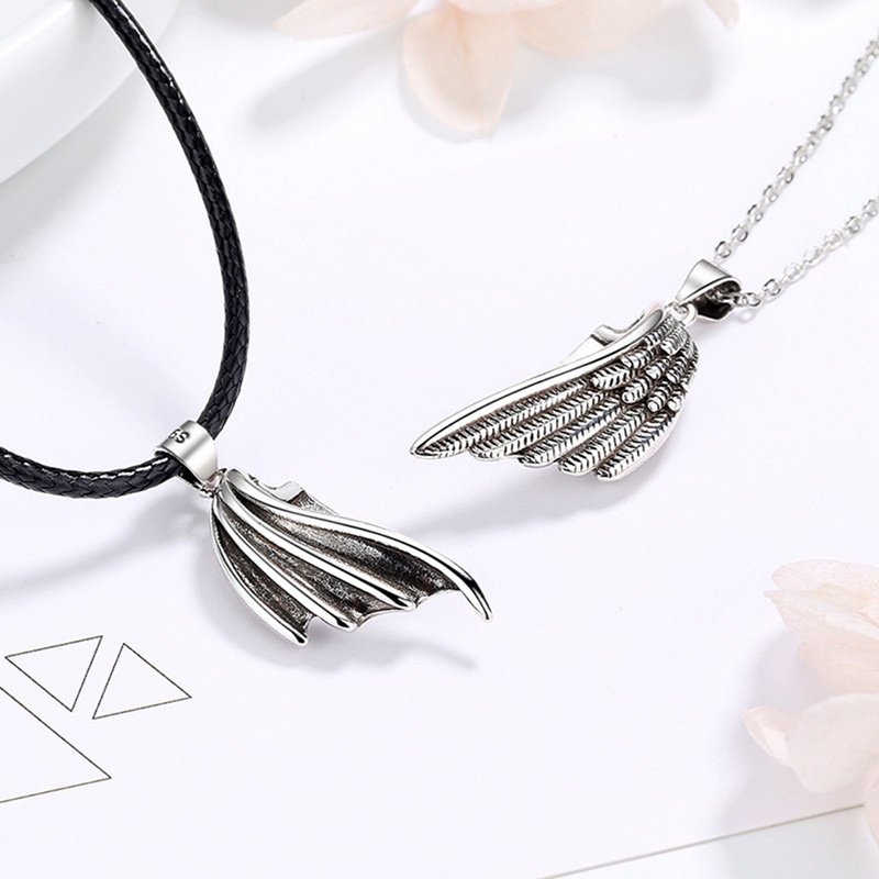 Fancyqube 1 Pasang Kalung Rantai Klavikula Desain Devil Protects Angel Devil Untuk Pria Dan Wanita