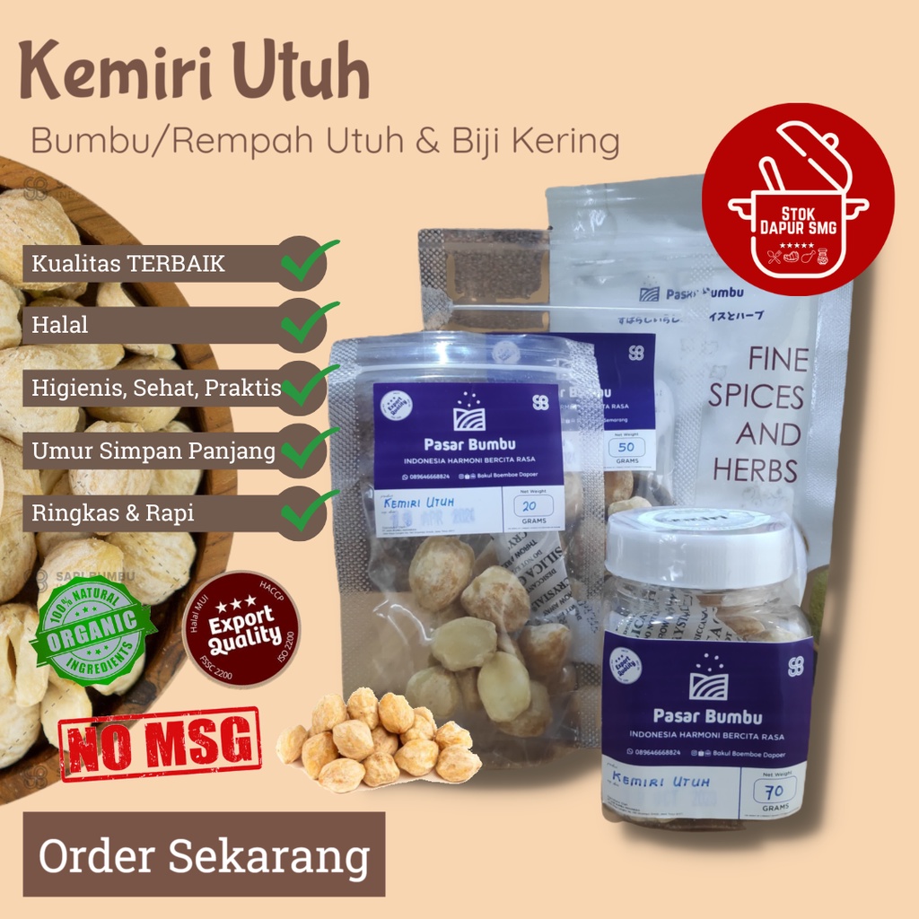 Jual Bumbu Dapur Rempah Bumbu Masak Kemiri Utuh Bulat 20gr 50gr 100gr