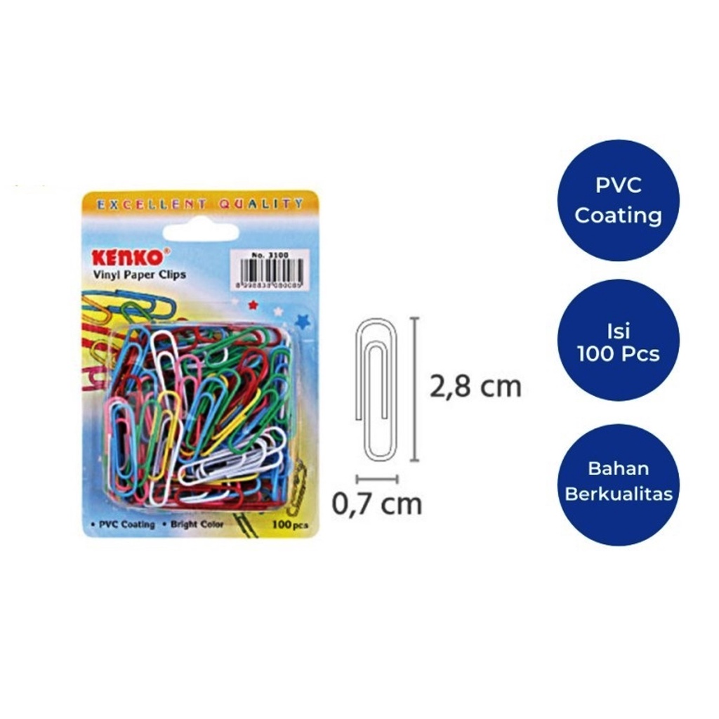 

Paper Clips Warna Warni Vinyl PVC Coating Bright Color - Kenko No 3100