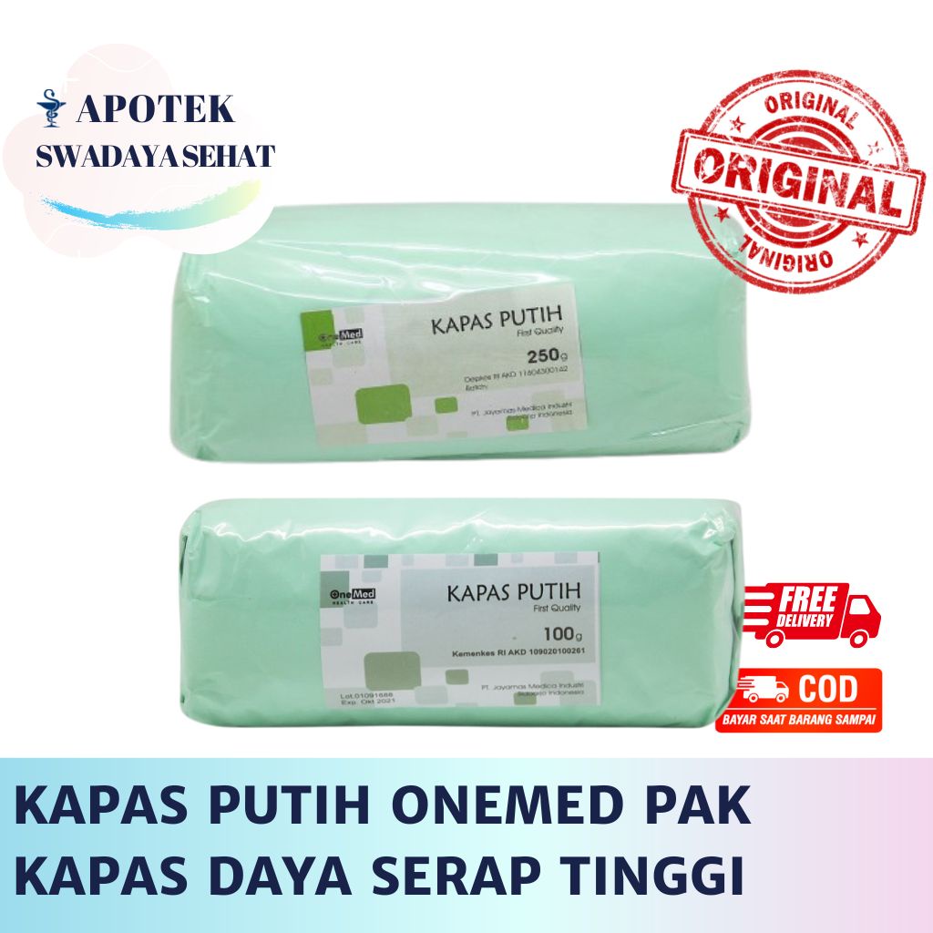 KAPAS PUTIH ONEMED 250 GRAM PAK - Kapas Cotton Daya Serap Tinggi 100 Gr Pembalut Luka Penyerap Cairan