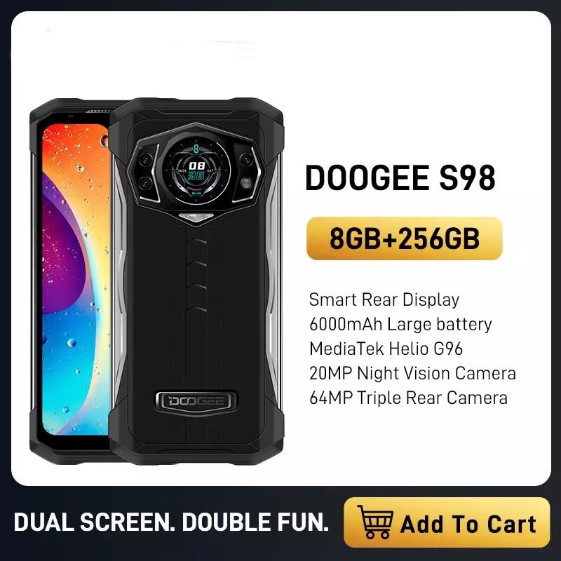 Doogee S98 - RAM 8GB + ROM 256 GB Helio G96 Octa Core Smartphone Kamera 64MP 6000MAh Android 12 NFC