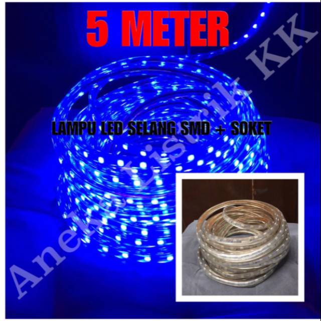 Lampu LED STRIP SELANG SMD 5050 220V OUTDOOR BIRU BLUE 5M 5 M Meter Per 5Meter Per5meter