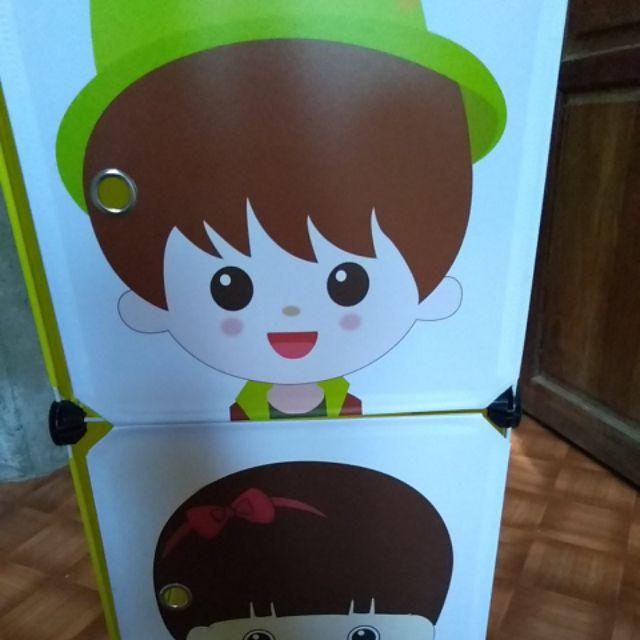 Lemari Portable Pakaian Anak Rak Serbaguna Plastik Lemari Baju Rak Buku 2 Kotak Pintu Kartun