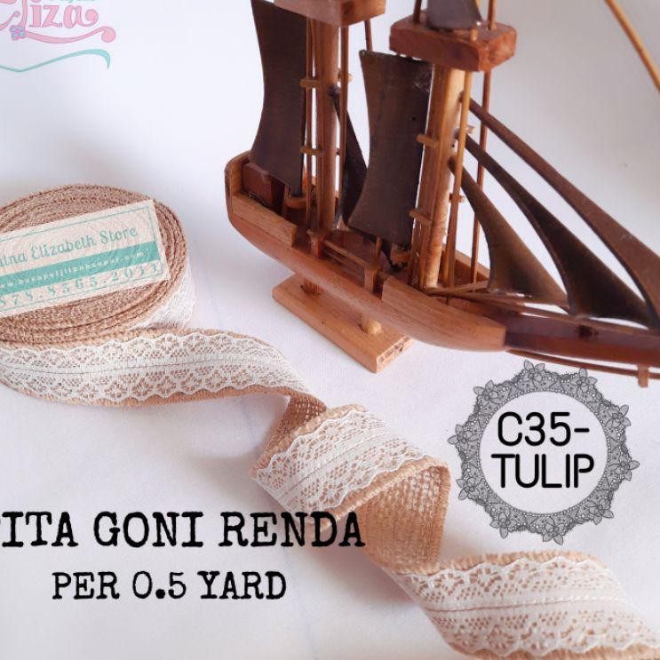 

Pita Goni Renda Lebar 3.5 CM Per 0.5 Yard-Lace Burlap Ribbon-Rustic Florist Wrapping