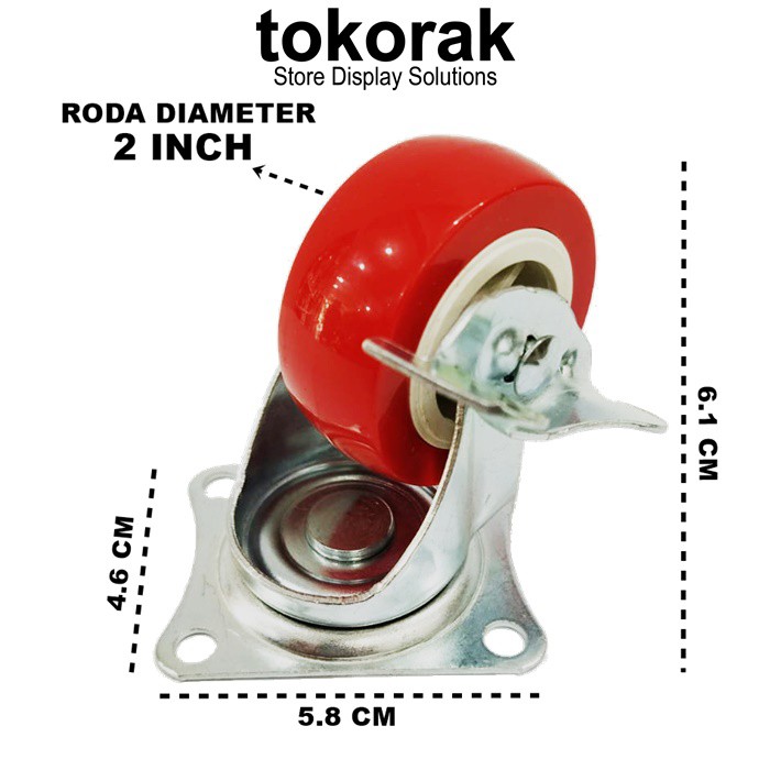 RODA 2 INCH PLAT REM PU MERAH XANDER - RODA ETALASE CASTER KOPER