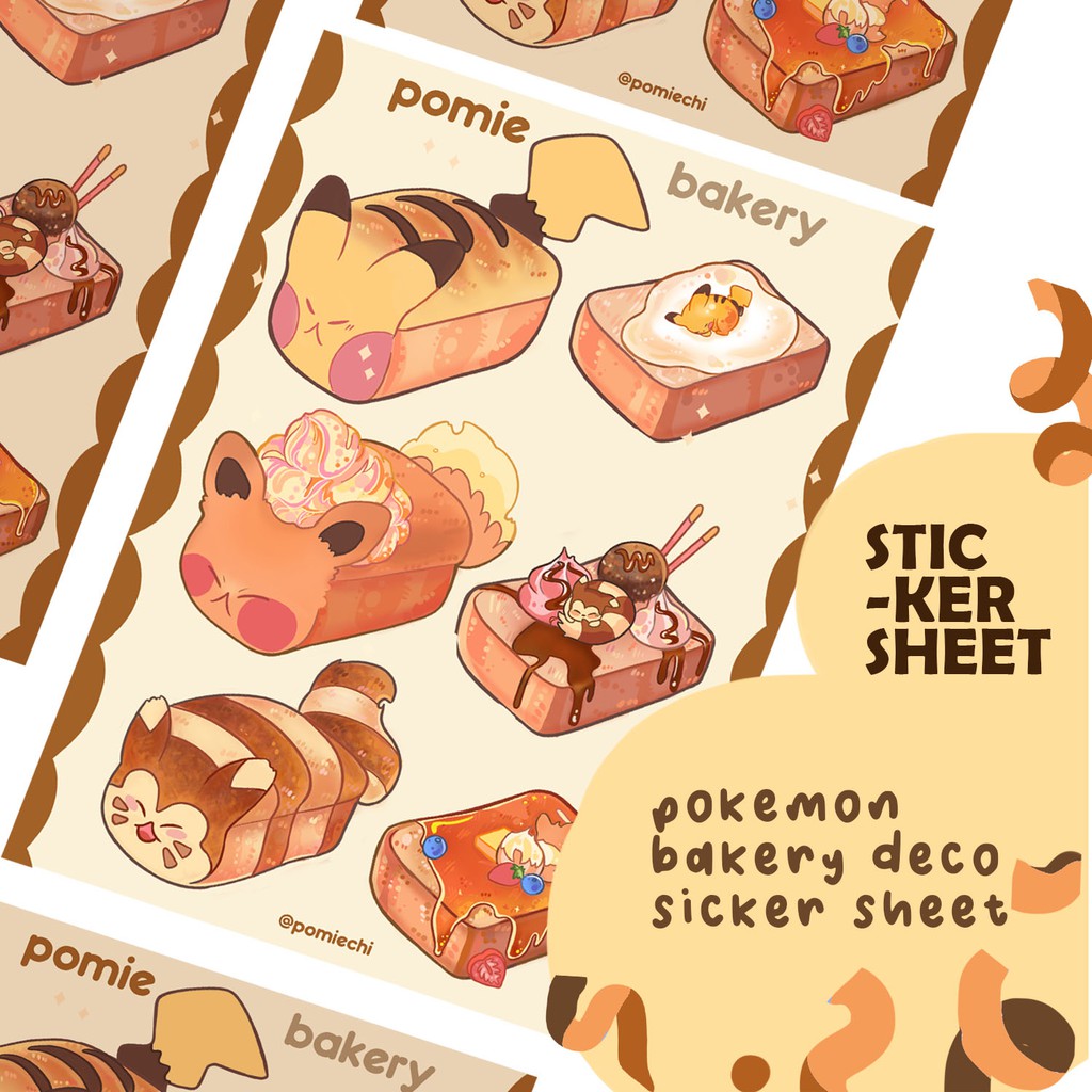 

Bakery Sticker Sheet Kawaii Deco Pokemon Cottagecore Bujo Lucu, Pikachu Eevee Furret