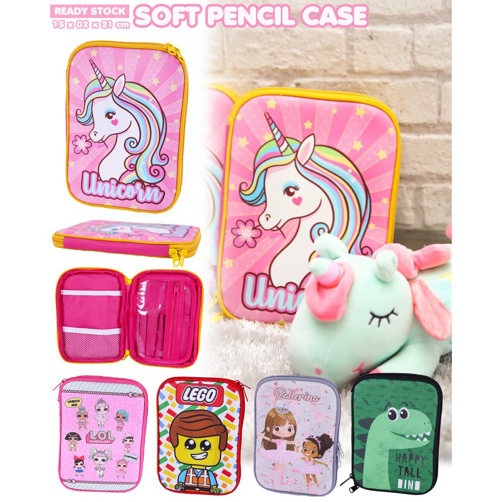 

TEMPAT PENSIL ANAK LUCU KEKINIAN Soft Pencil Case Organizer Avenger Unicorn Dino LOL