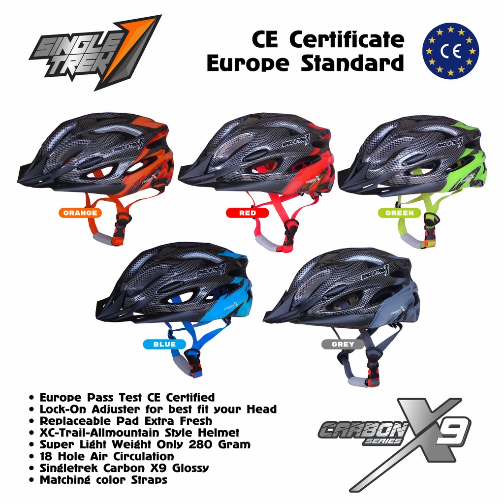 Helm sepeda SingleTrek CarbonX Plain Color MTB Roadbike Seli Lipat Red X9