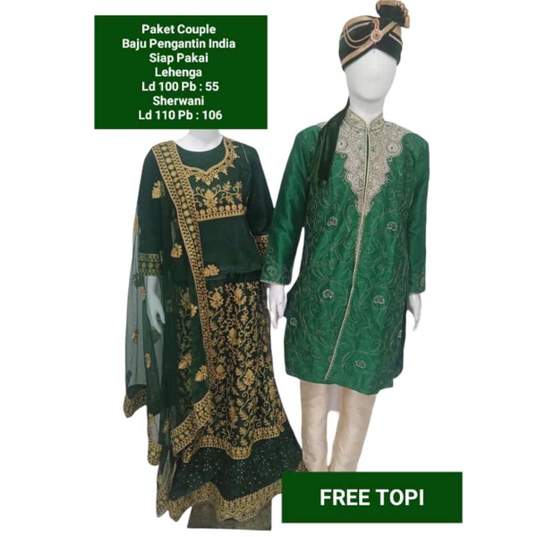 Sepasang baju pengantin India hijau wanita lengkap gratis topi MUA BRIDAL Wedding Bollywood Makassar