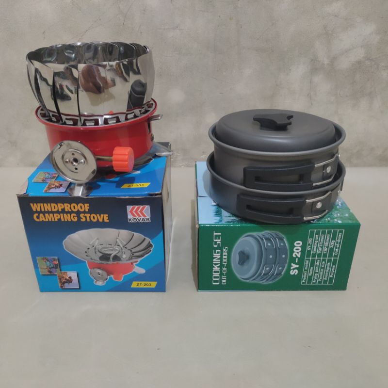 Paket Alat Masak Camping SY200 + Kompor Mawar Windproof