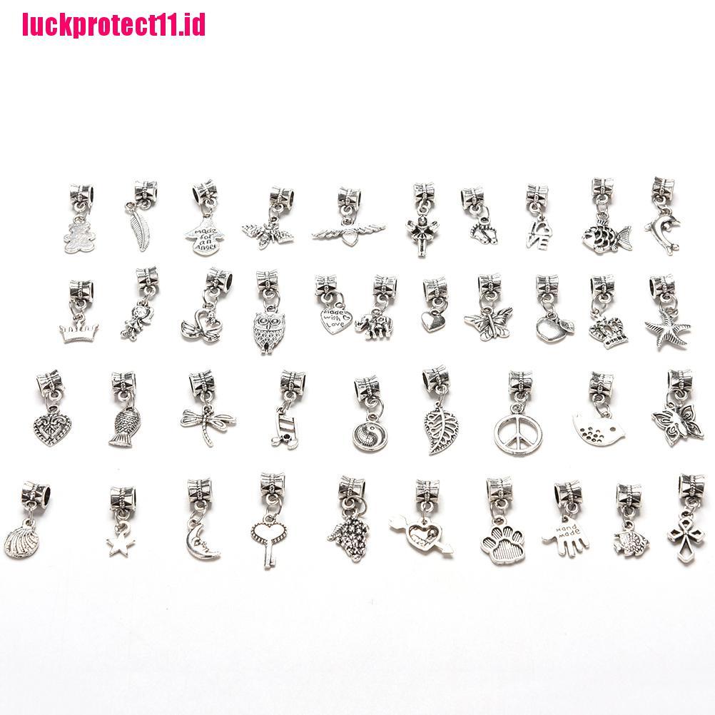 (LUCK) 40pcs / Lot Manik-Manik Tibet Warna Silver Gaya Eropa Untuk Gelang Rantai