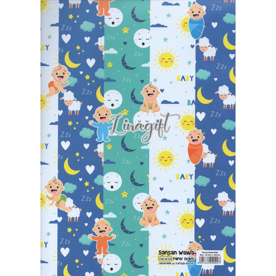 ( 5 Lembar ) BABY SANWA - KERTAS KADO GIFT WRAPPING SANSAN WAWA BABY /  BOY / GIRL /BAYI / LAHIRAN