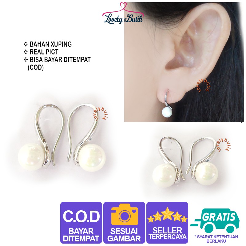 Lovelybutik Anting Xuping Perhiasan Wanita Dewasa Mari4 Anting Desi Fashion Korea Model Bola Mutiara