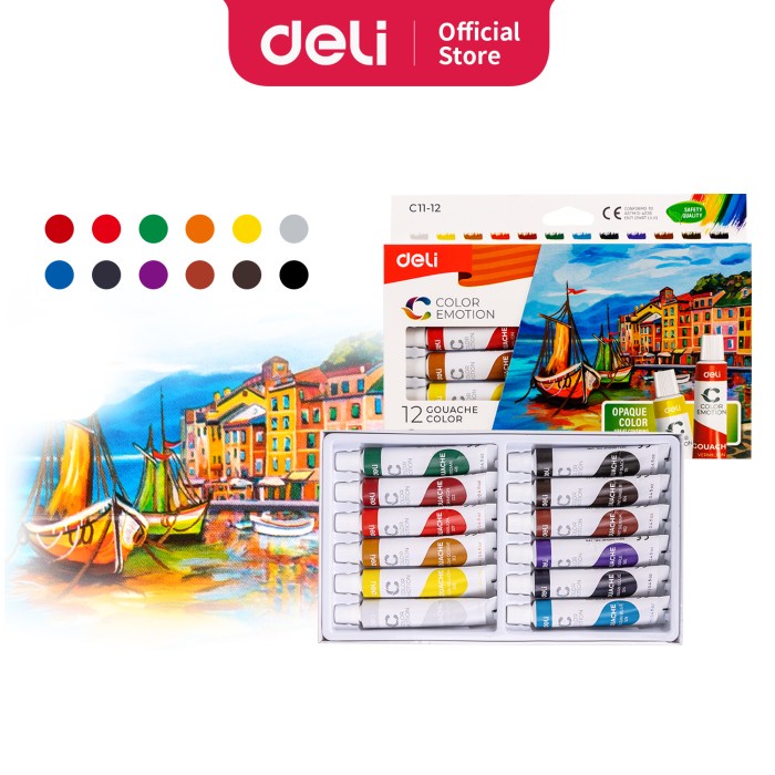 

(TERLARIS) Deli Cat Gouache / Cat Guas 5/12/24 Warna Kemasan Kotak 12ml EC11 - 12 warna