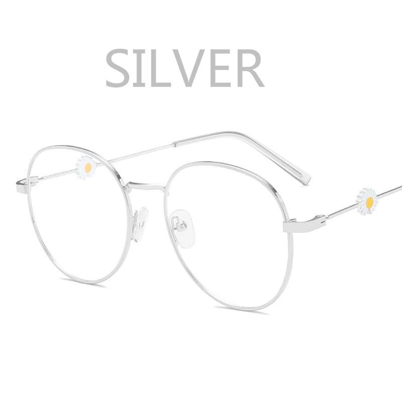 【Bayar di Tempat】100% Anti Blue Kacamata Retro Bundar Eyeglasses Wanita Kacamata Fashion Retro Frame-Silver