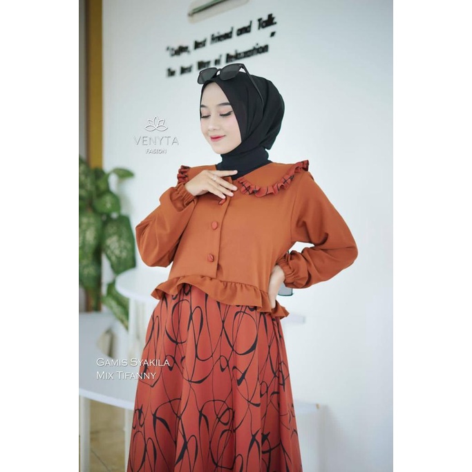 Gamis kimmy mazwa original venyta  kotak kotak bunga  motif dress syari busana muslim baju wanita maxidress lebaran terbaru shakila abstrak motif shabby busui jumbo