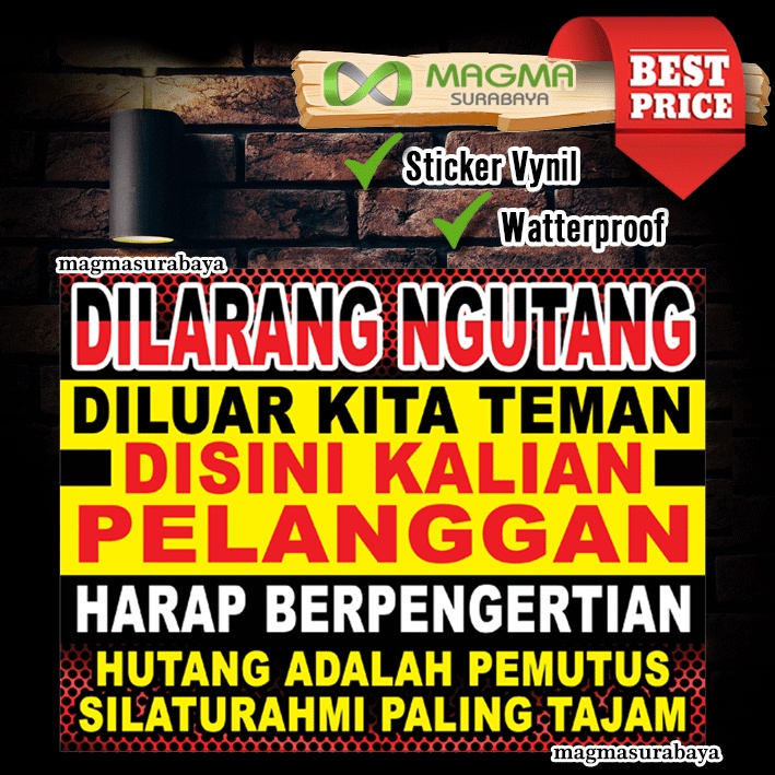 Stiker Dilarang Ngutang -No Hutang-tidak boleh ngutang