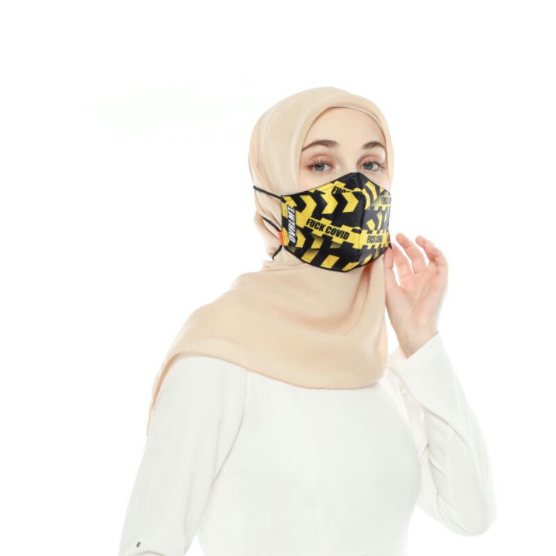 Masker overlimit Police Line masker Kain Pria Wanita Cowok Cewek Tali Karet Elastis 3 PLY 91/100